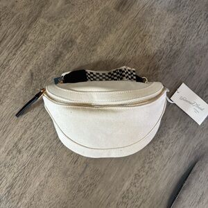 Universal Thread Cream Canvas Crossbody Belt Bag with Checker Strap